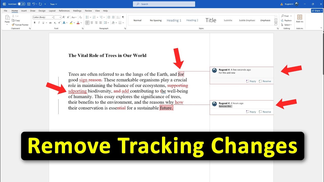 How to Remove Tracking Changes Comments in a Word Document - YouTube