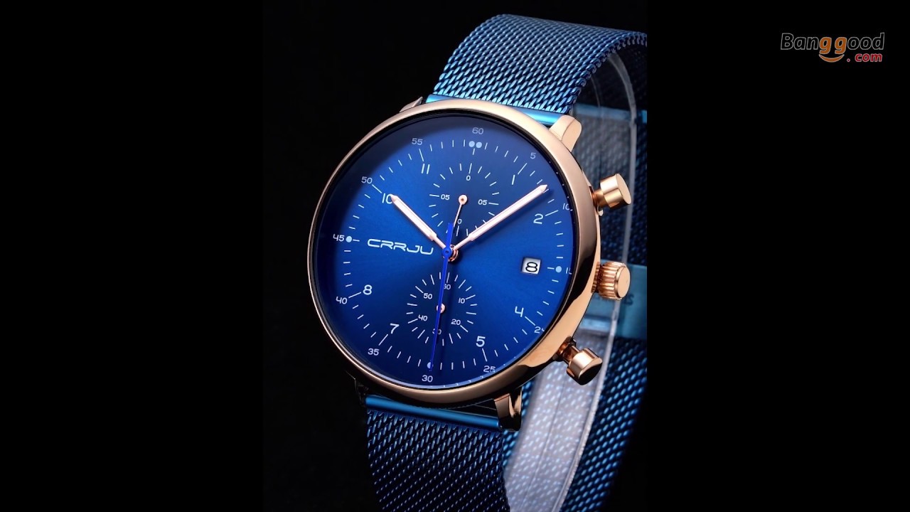 smart home automation CRRJU 2278 Chronograph Luminous Display Calendar Fashion Steel Strap Men Quartz Watch - Black+Silver