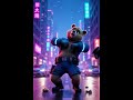 Neon Bear Cop Patrols Glowing Cyber City 🌃🐻❄️✨ #Shorts