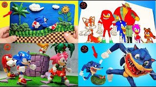 SONIC THE HEDGEHOG Game, SONIC SUPERSTARS, Knuckles, Tails, Eggman, Sonic Monster with Clay