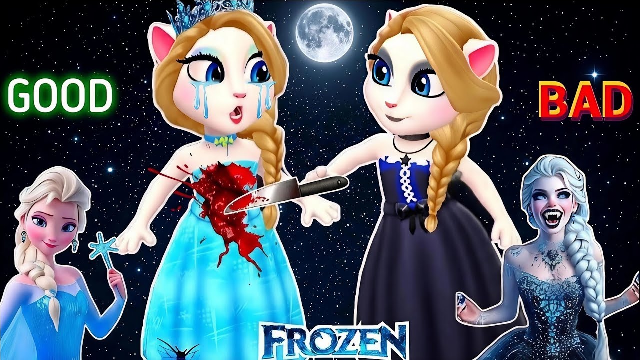 My Talking Angela'm 2 😘 Good Vs Bad Bad Elsa killed Good Elsa 🖤 Makeover cosplay 😻 new