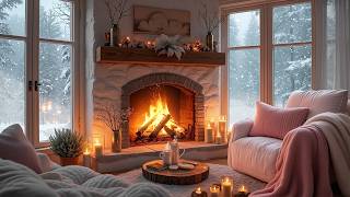 Fluffy Winter Hideaway ❄️🔥 Fireplace Glow & Snowfall | Cozy Blankets, Books & Candles ASMR