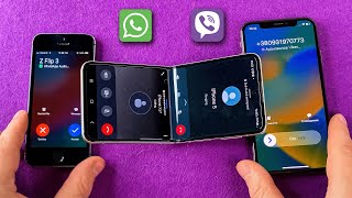 Z Flip 3 vs iPhone Xs & iPhone 5s Double Outgoing call Viber & WhatsApp (Incoming call)