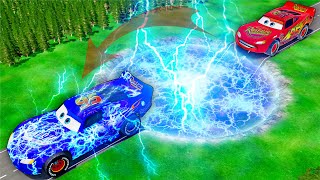 Mega Electricity Storm Pit vs McQueen with Big & Small Pixar Cars! BeamNG. drive!