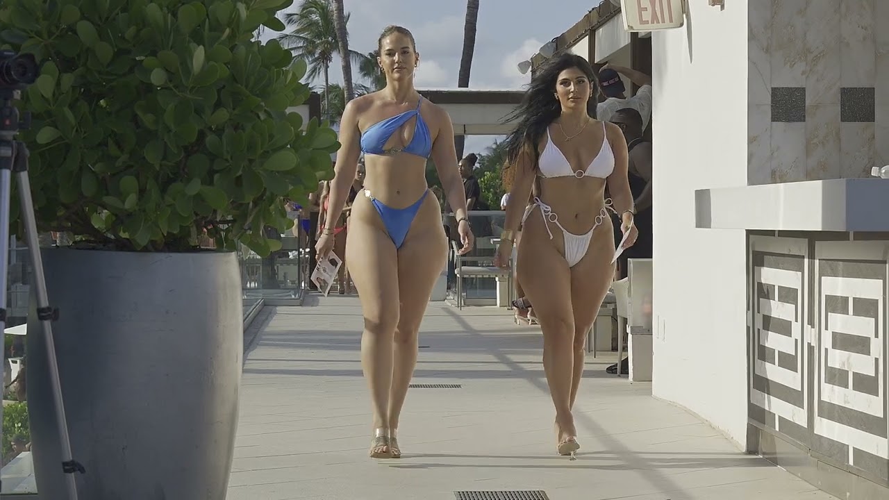 ⁣SloMo Models walk in blue/white bikinis at Art Hearts/ Blacktape Project casting in Miami Swimweek