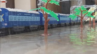 CENTY TOY TRAIN RUNNING IN HEAVY RAIN WITH FLOODED TRACK | INDIAN RAILWAY MODEL
