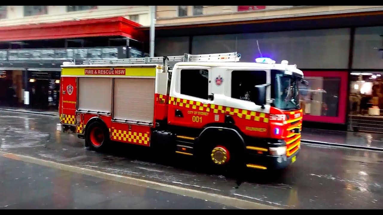 NSW Fire and Rescue Responding in RAIN on Market St! - YouTube