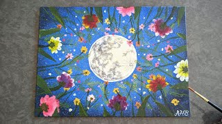 Painting with only 5 Primary colors / How to paint a Full moon / Acrylic painting tutorial 47