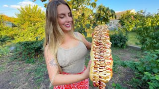 I Made a GIANT HOT DOG on Fire | Cooking in the Village