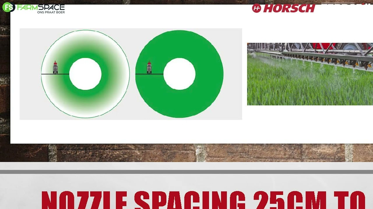 Wat is die HORSCH hoogloopspuit se "nozzle spacing"?