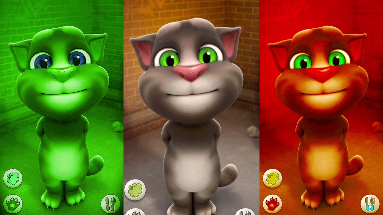 Talking Tom difference color Tom red green and orange 