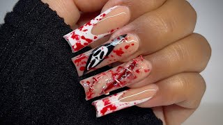 Gory Halloween Nail Art | Ghostface Nail Art | Halloween Acrylic Nails Tutorial