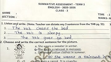 3rd Standard English Term2 Summative Assessment Answers 2025-26 @illanthendral7 