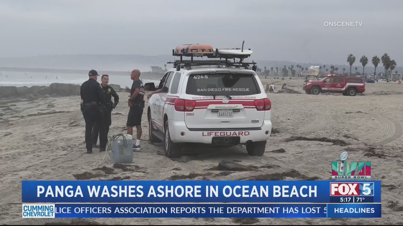 Panga Washes Ashore In Ocean Beach - YouTube