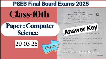 Class-10th | Paper - Computer Science | Answer Key | 29-03-25 PSEB Final Board Exams #pseb #computer