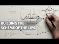 Constructive drawing  building the scheme of the lips