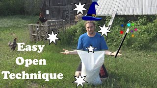 NO MORE SCISSORS.  YOU can be a FEED BAG WIZARD!