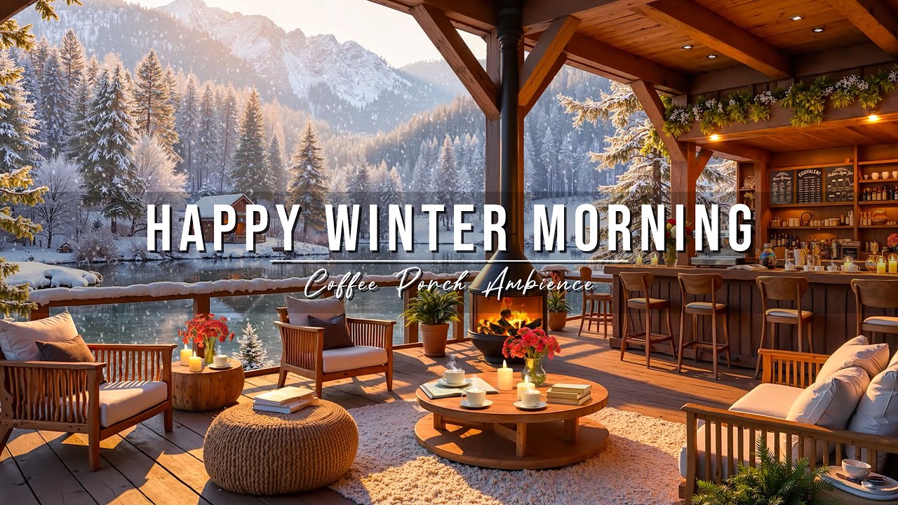 Happy Winter Morning Jazz ❄ Cozy Lakeside Coffee Porch Ambience & Jazz Relaxing Music to Study, Work