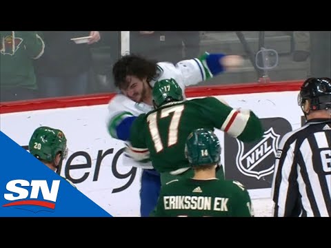 Marcus Foligno & Zack MacEwen Have A Heavy Weight Fight During Canucks Vs Wild Game