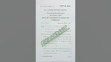 MPYE-009: PHILOSOPHY OF SCIENCE AND COSMOLOGY | December 2024 | IGNOU #exam #ignouexam #mpye #MPYE