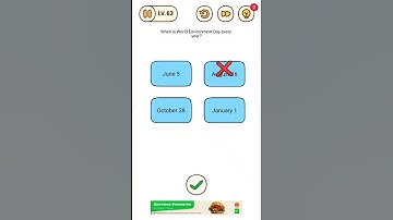 Brain Find Level 63 When is world environment day every year.