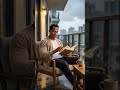 Reading on a Rainy Balcony 🌧️ Cozy Relaxing Ambience #RainAmbience #short #relax #asmr #fyp