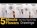 How to draw 5 flowers in five minute  very easy  simple drawing step by step  art