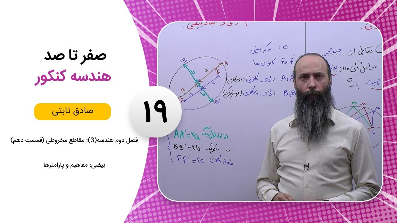فیلم جلسه 19 - فصل دوم هندسه(3): مقاطع مخروطی (قسمت دهم)، بیضی: مفاهیم و پارامترها