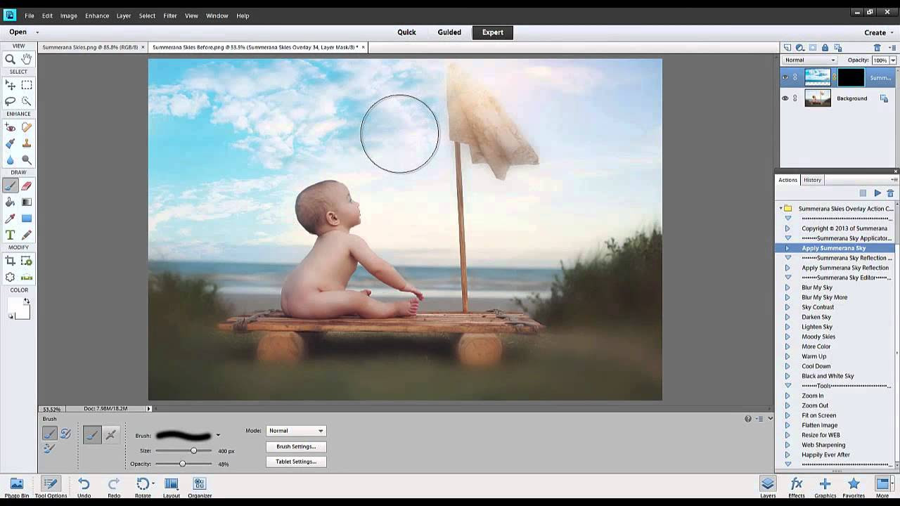 Summerana Skies Overlay and Action Collection Preview and Tutorial for Photoshop Elements