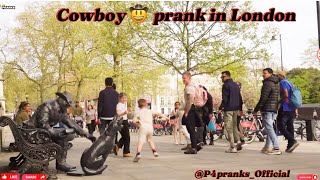 Moving statue in real life in London. Cowboy prank in London. @P4pranks_Official