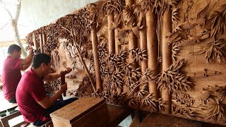 Amazing skill to  Sculpture of Giant Wooden Painting 3m long