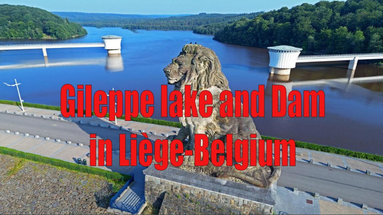 Gileppe lake in Liège Belgium, the Famous Dam and the surrounding nature, air view with Dji mini2