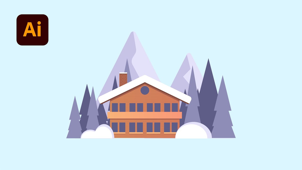 FLAT LANDSCAPE WINTER RESORT - Adobe Illustrator Tutorial