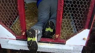 My son and I preparing the bird barn we built. Filmed 3-20-2009.