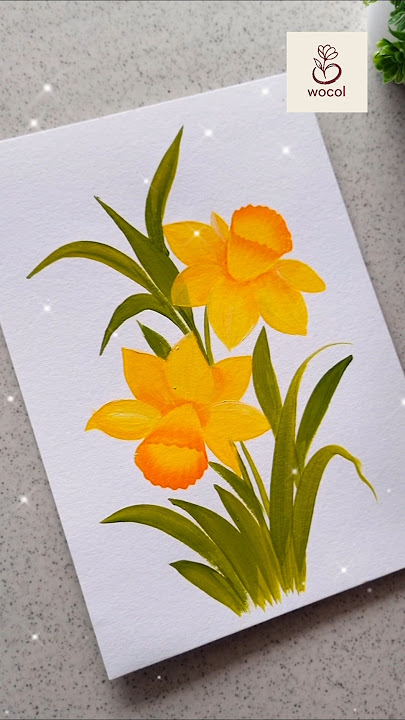 Daffodils in onestroke | flower painting | acrylic painting #wocol