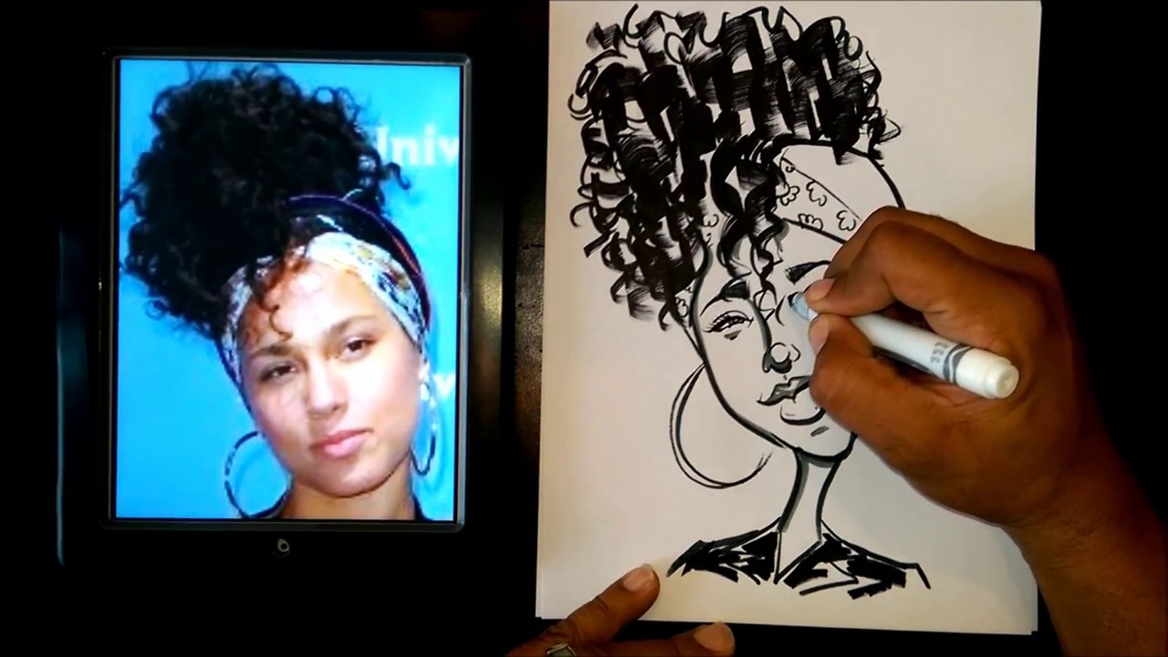 How To Draw A Quick Caricature Alicia Keys - YouTube