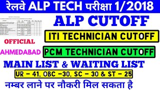 Alp Cut off 2019 & iti Technician cut off 2019 for main list & Waiting list in RRB Ahmedabad