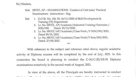AP Diploma C16 Unit Test and Practicals Exams 2021 Notification | AP SBTET Today Notification 2021
