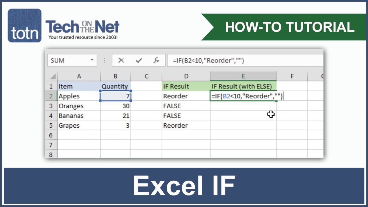 How To Use The If Function In Excel