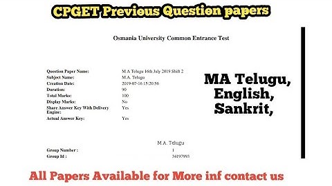 CPGET previous Question papers| MA Telugu Entrance Test Question paper| MA English, MA by Satya