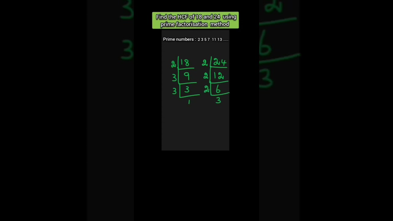 Find the HCF 18 and 24 using prime factorisation method # very easily