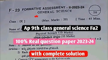 Ap 9th class fa2 general science question paper 2023-24|9th class science fa2 question paper 2023