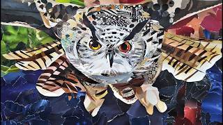 Owl collage made of old magazine paper