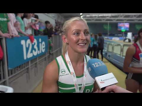 Sarah Lavin reacts to winning her FIFTH national 60m Hurdles title in a row! 🤩