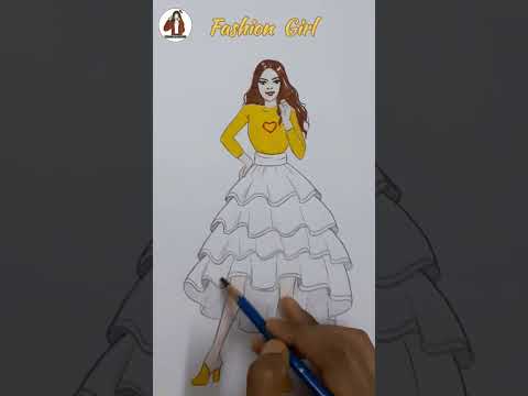 How to draw a Fashion Girl / Step by step pencil sketch of a girl with Fashion Dress #shorts