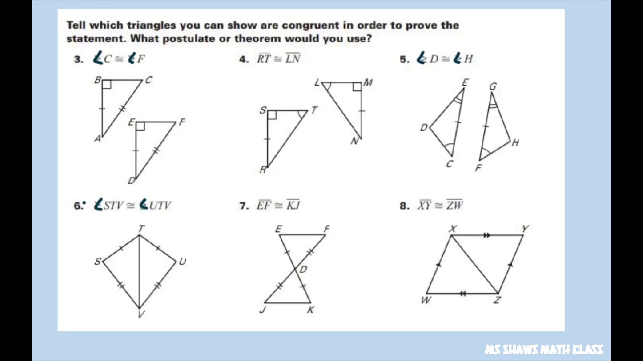 Tell which triangles you can say are congruent in order to prove ...