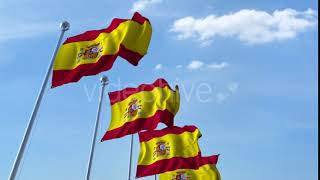 Row of Waving Flags of Spain Agaist Blue Sky | Motion Graphics - Videohive template