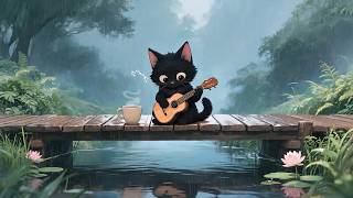 Tiny Cat, Tiny Song, Big Rain 🌧️ | Acoustic Lofi for Relax & Focus | Black Cat Diary