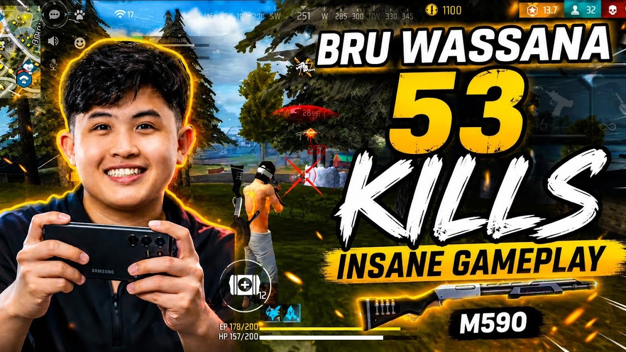 RUSHER BRU WASSANA 53 KILLS FULL LIVE FREE FIRE RANKED INSANE GAMEPLAY 
