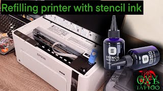 Refilling printer with stencil ink. Printer for tattoo